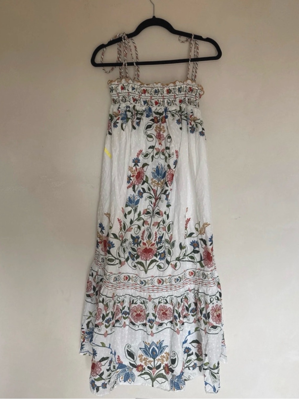 FARM RIO White Floral Midi Sundress with Smocked Bodice